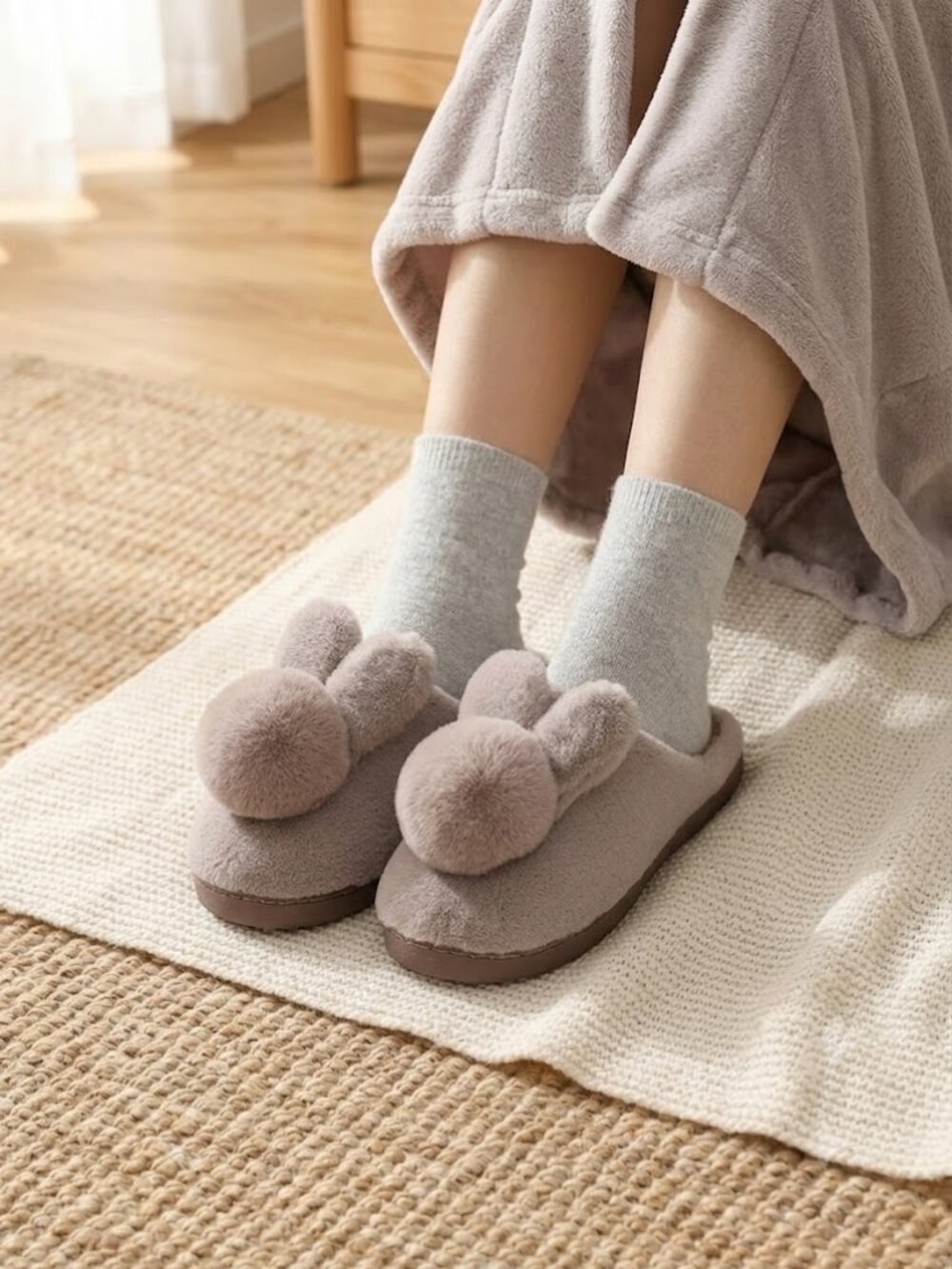 Kawaii Fluffy Bunny Slippers - Warm Winter Slides - Picture 2 of 6